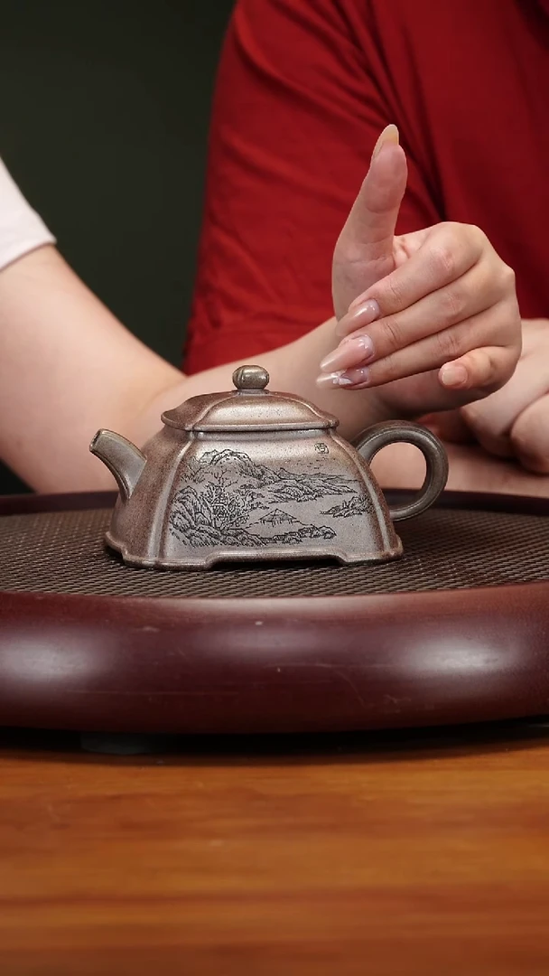 茶壶紫砂5YXM四方雅韵古法柴烧300cc