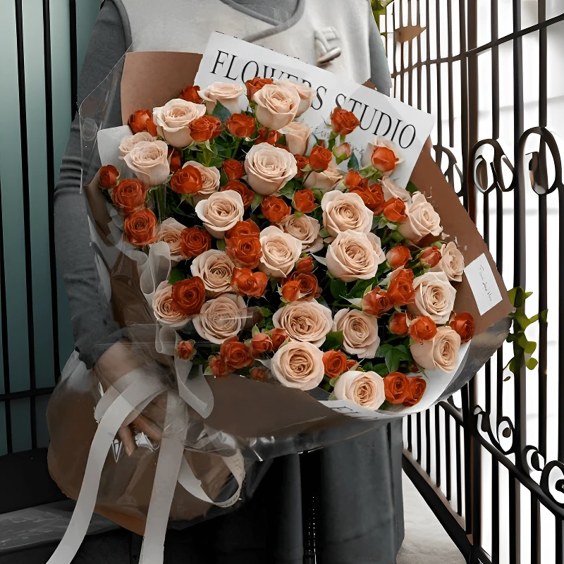 卡布奇诺玫瑰新鲜情人节99朵鲜花店同城鲜花免费配送生日鲜花