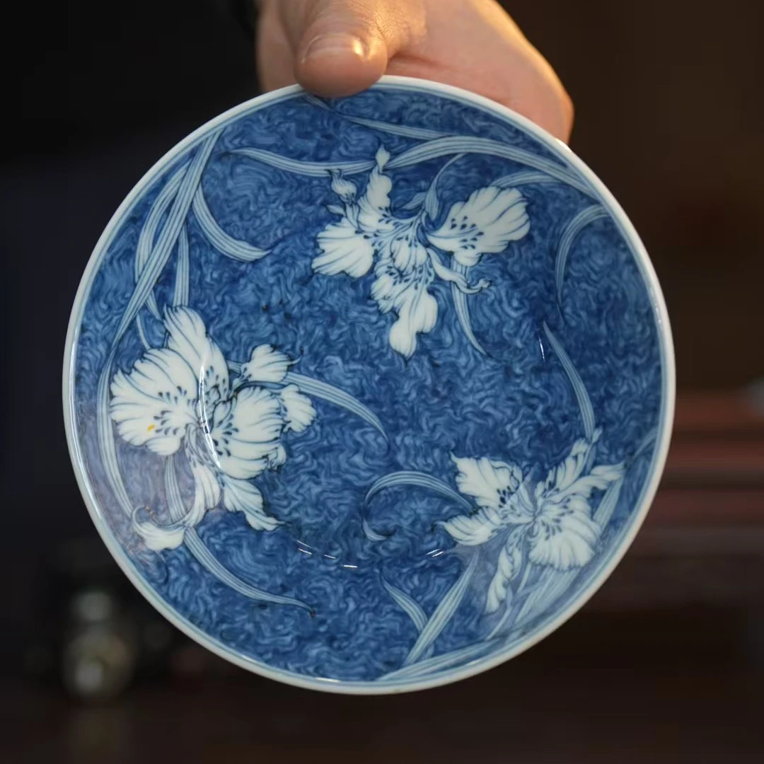 雨后丨雨湛蓝系列 蓝地鸢尾花壶承  景德镇瓷器纯手工茶杯茶具