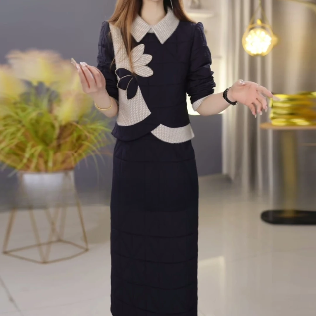 高级雪花绒洋气时髦优雅俩件套2025秋季新款中年妈妈修身连衣裙女