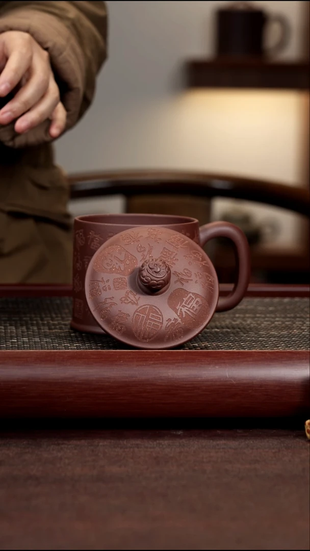 茶杯紫砂尾单盘龙百福无礼盒