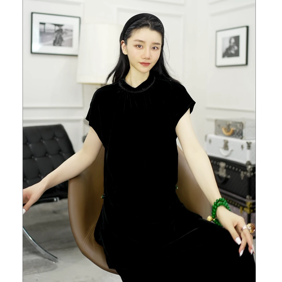 Betty Bairn【匠心/明月毓】高定系列桑蚕丝短绒上衣25B-BW10621