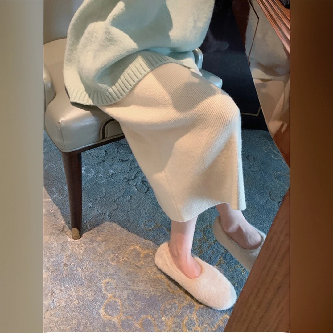 软糯毛线针织半身裙包臀长裙女秋冬绝美气质法式直筒包裙高腰半裙