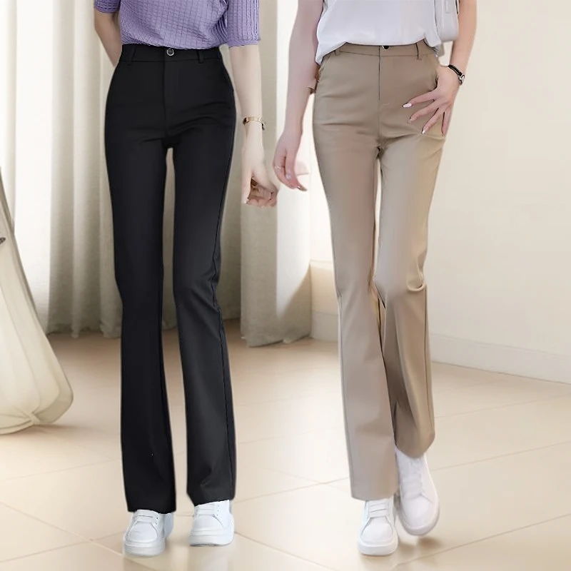 高腰时尚拉链烟管裤西装直筒秋季显瘦休闲裤黑色纯色2025年春秋