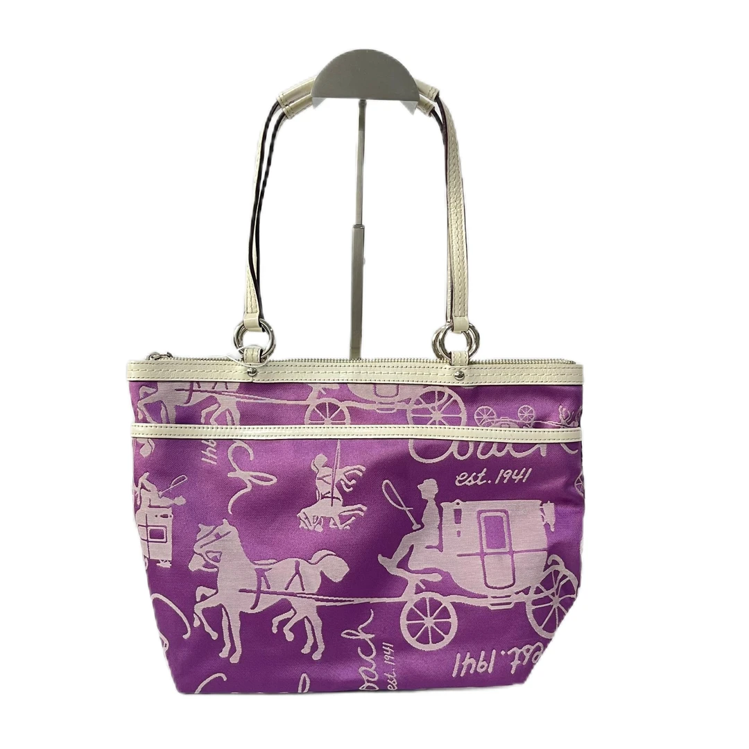 95新 COACH/蔻驰 紫色马车帆布拼皮单肩手提包 MM-80161