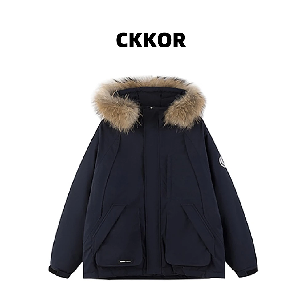 CKKOR男士冬款外套加厚保暖情侣棉服美式潮牌宽松休闲毛领派克服