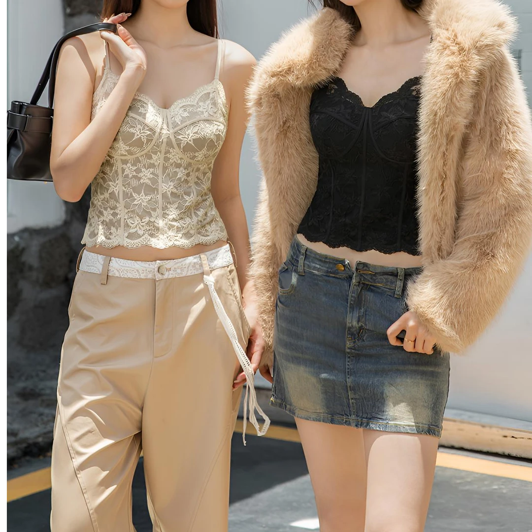 新款设计师感蕾丝吊带背心带胸垫外穿内搭显瘦100