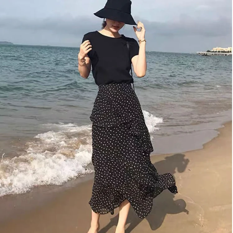 2025夏季时尚百搭高腰显瘦不规则碎花中长裙雪纺半身裙A字裙子