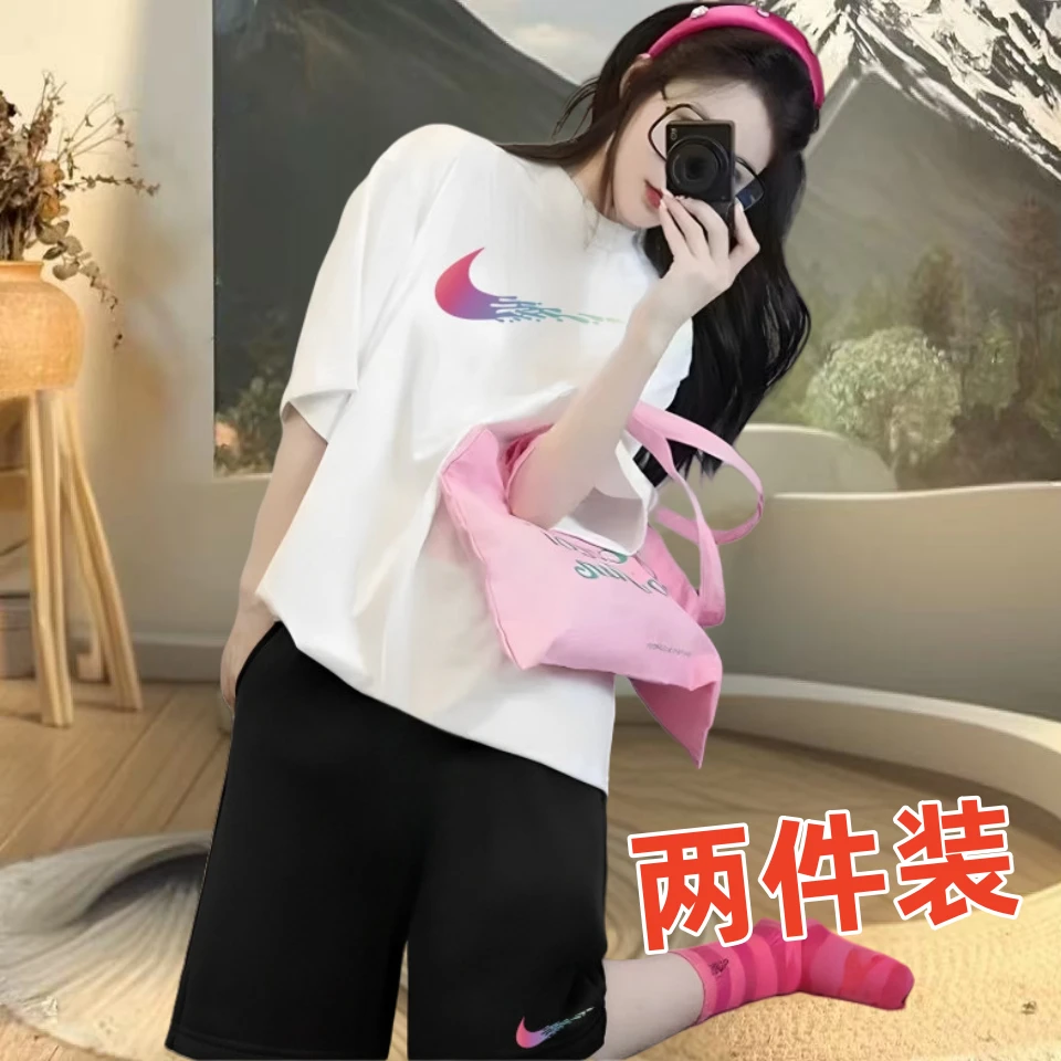 专卖店奥特莱斯官方正品夏季套装情侣运动短裤两件ins短袖t恤女