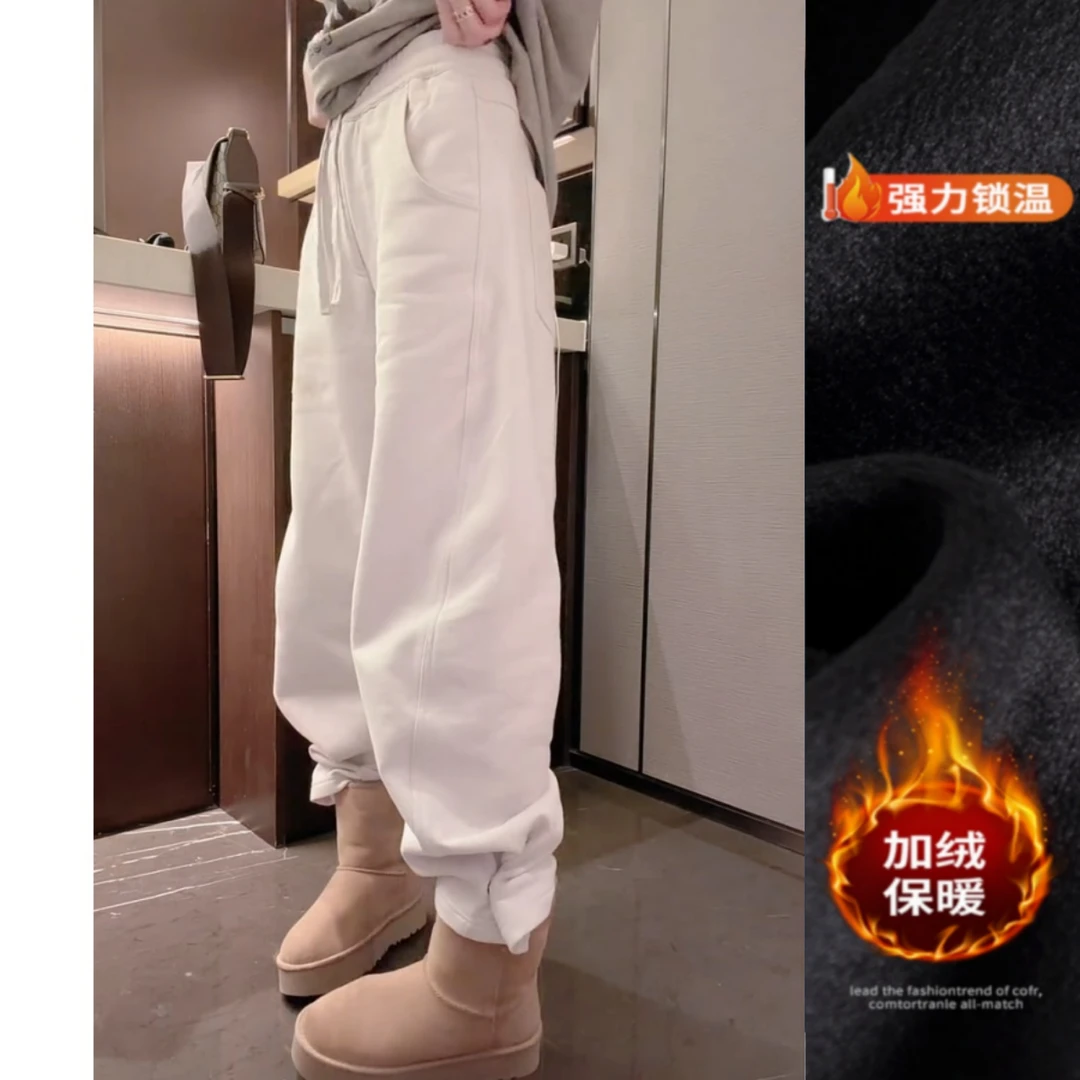 景倩妮时髦两穿脚扣设计休闲裤2025年冬季新款加绒显瘦窄版阔腿裤