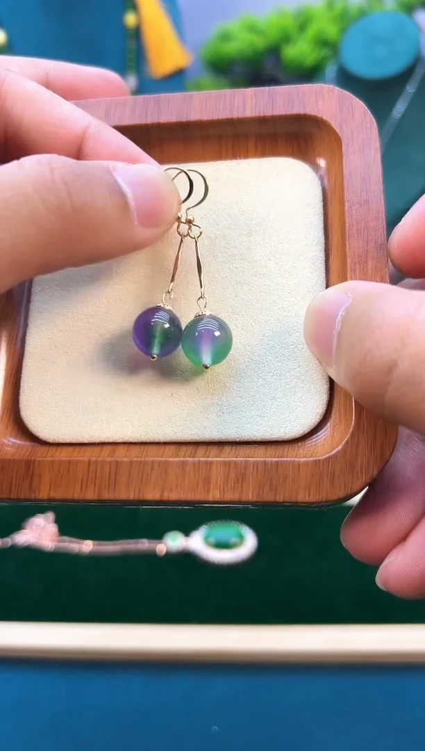 翡翠14K金镶嵌耳饰E346