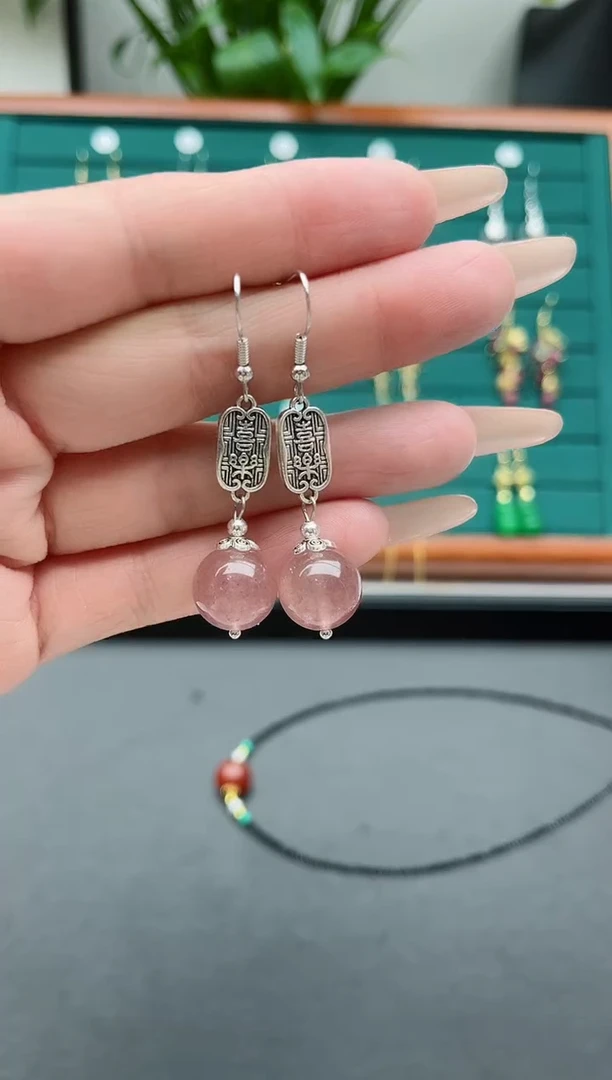 【闪购商品】水晶耳饰银S925镶嵌376A草莓晶