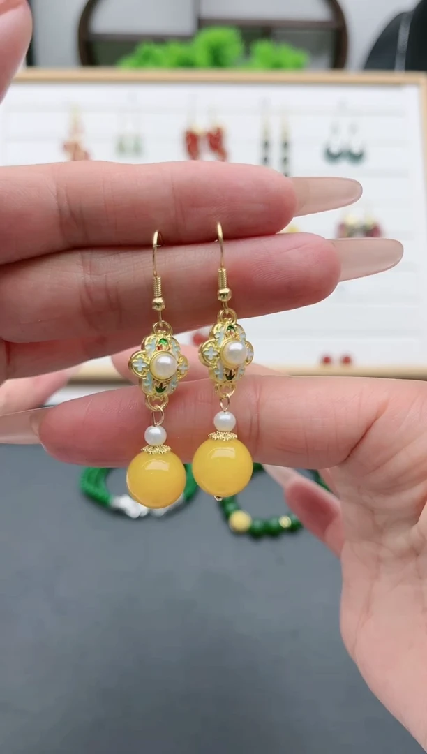 【闪购商品】玛瑙/玉髓耳饰银S925镀金镶嵌8830