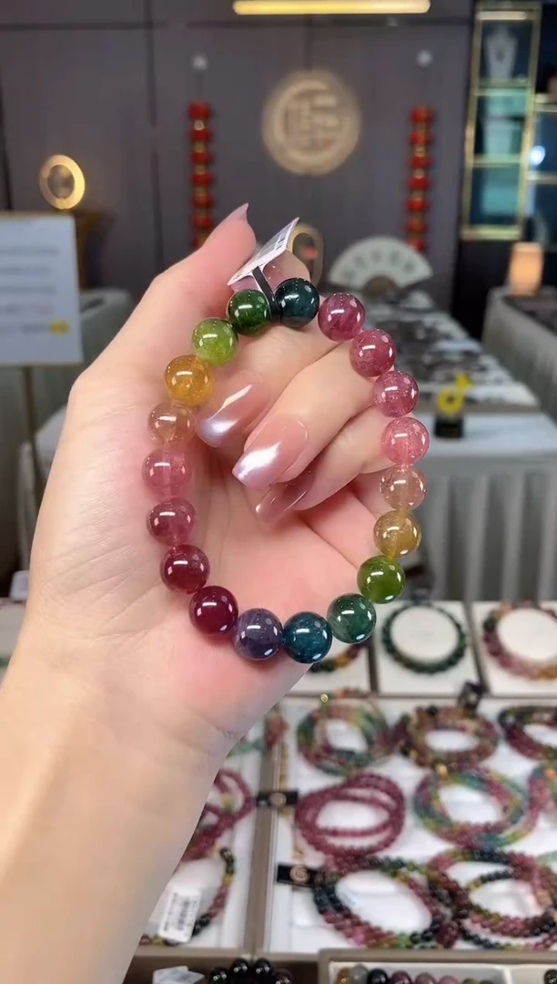 未镶嵌老矿碧玺色标彩虹单圈手串10mm+碧玺hon多样性发一条