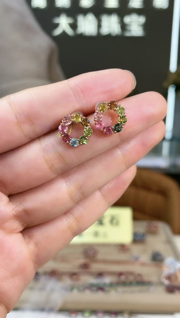 【闪购商品】碧玺耳饰银S925镶嵌耳饰