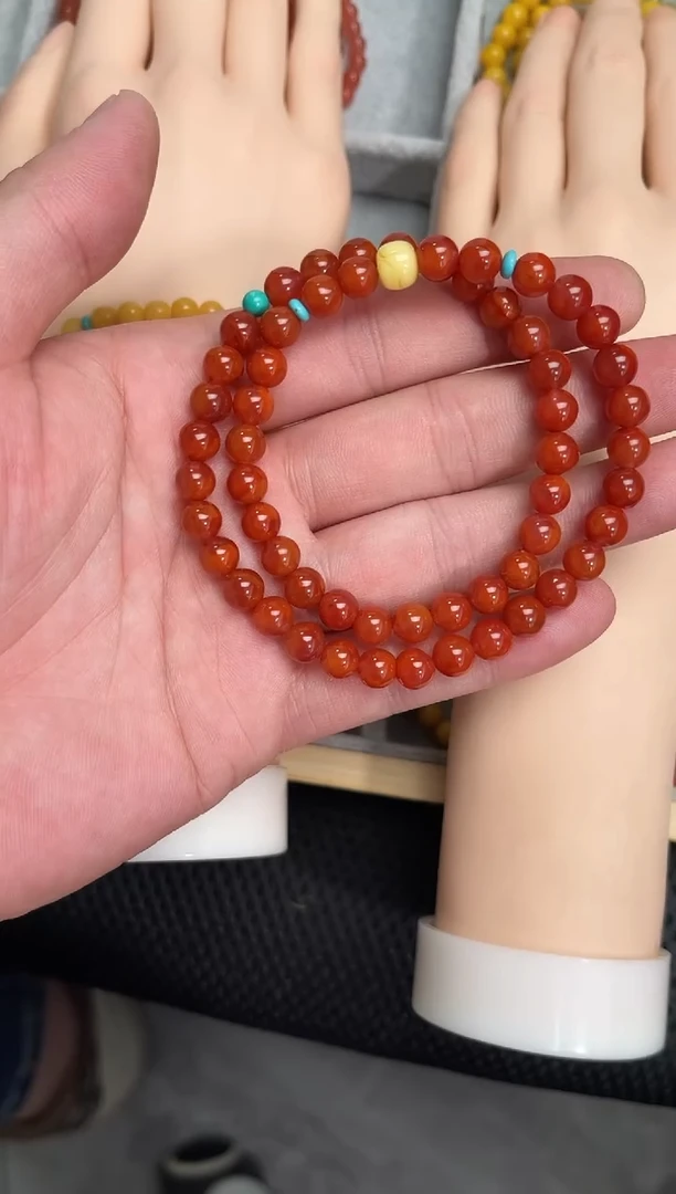 手串未镶嵌南红玛瑙南红火焰红双圈QF-B79（多样性发一）