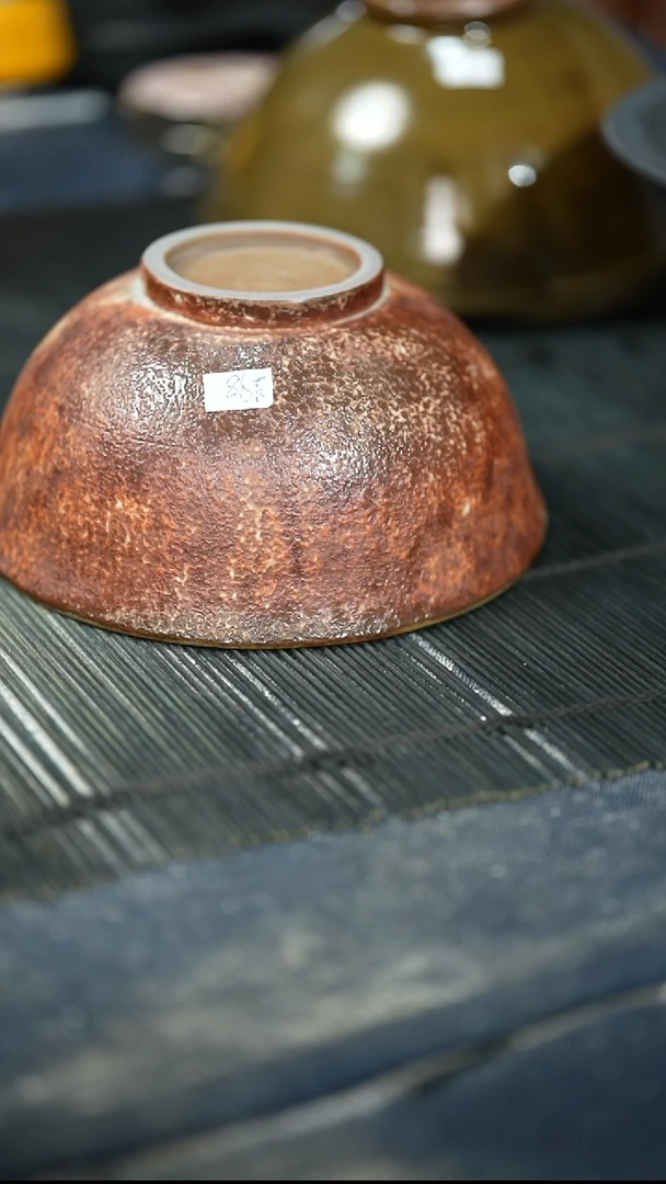 浪鬼家釉绘柴烧木*北碗