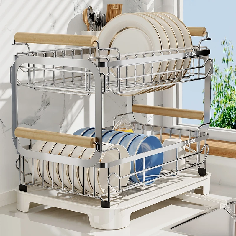 优勤碗碟收纳架沥水碗盘架304不锈钢碗架厨房置物架放碗筷沥水篮