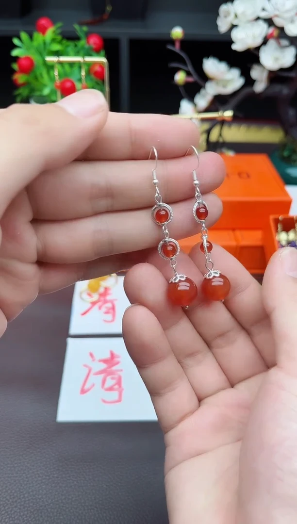 玛瑙/玉髓耳饰银S925镶嵌903000