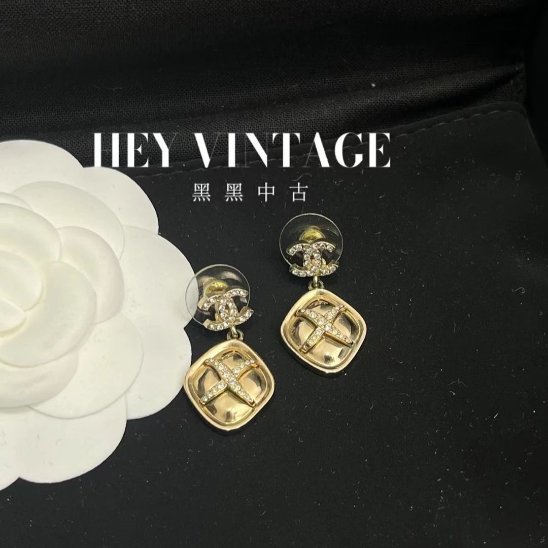 95新 Chanel/香奈儿 双c满钻菱形耳钉 7930940