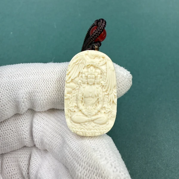 P71035天然猛犸牙羊猴大日吊坠 支持鉴定假一罚四