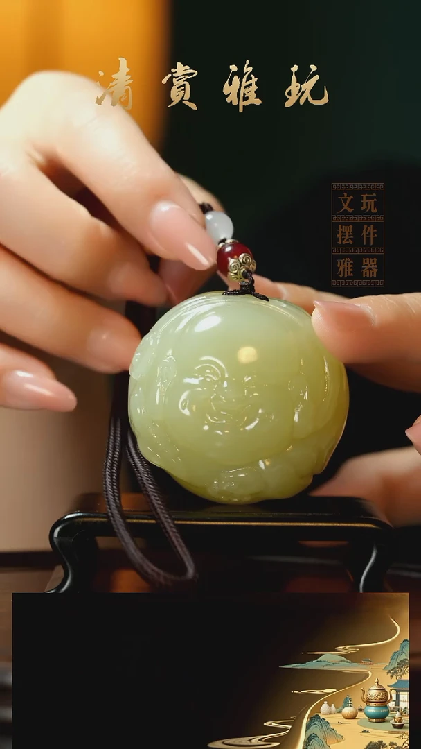 玉《笑脸弥勒》手把件摆件