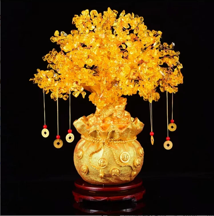 新款招财树袋树发财树摇树商务工艺礼品摆件家居工艺品花瓶