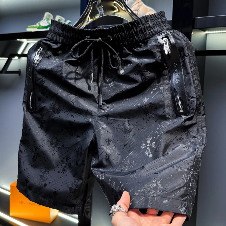 欧洲站高端提花休闲短裤男士2025新款夏季潮牌外穿修身沙滩五分裤