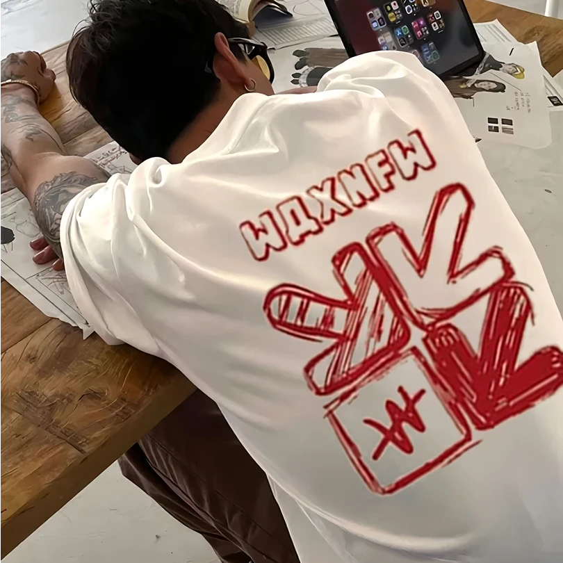 美式字母印花圆领短袖t恤男生夏季重磅纯棉潮流百搭宽松上衣ins