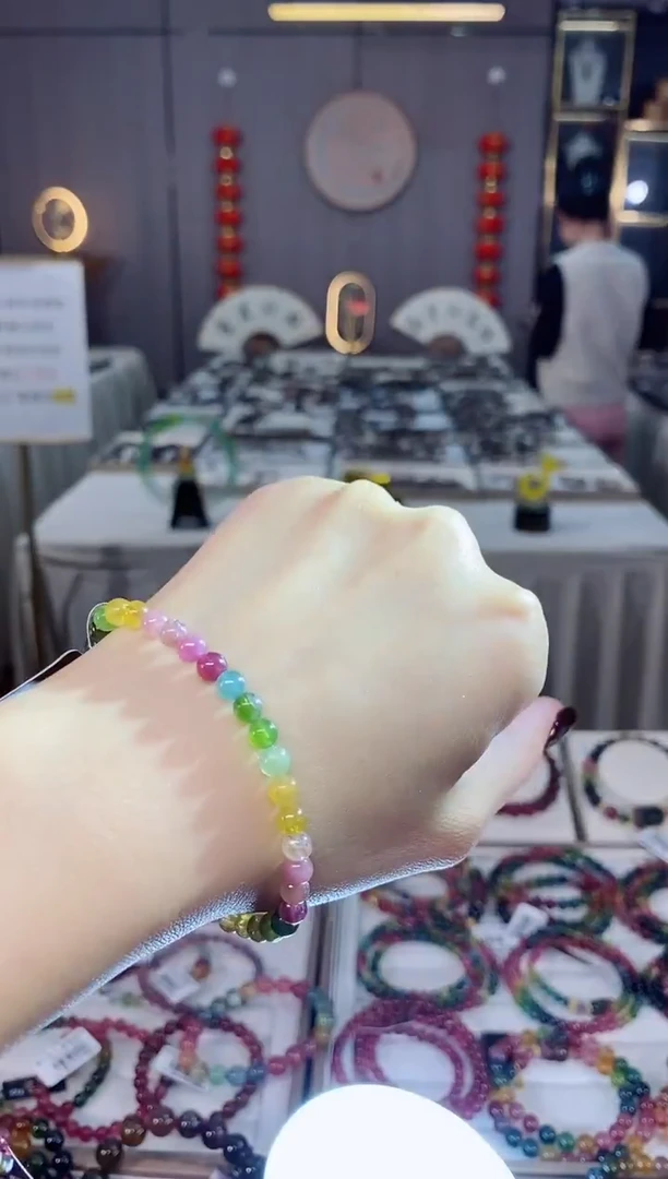 未镶嵌老矿碧玺色标彩虹单圈手串5mm+碧玺dan多样性发货一条