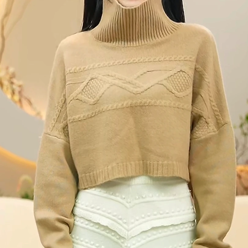 凌云推荐！慵懒风蝙蝠衫女式高领针织衫