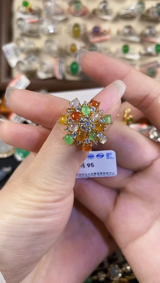 银S925镶嵌戒指翡翠天然A货翡翠64