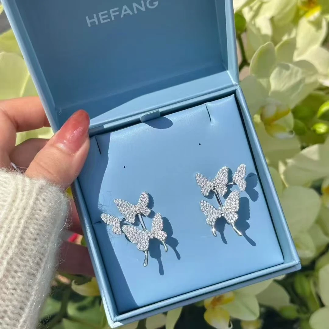 铜合金锆石耳饰 【新品】蝴蝶梦耳环轻奢满钻耳钉