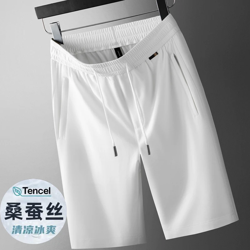 罗尔基那斯高端时尚蚕丝轻薄五分裤夏季薄款男士短裤透气弹力中裤