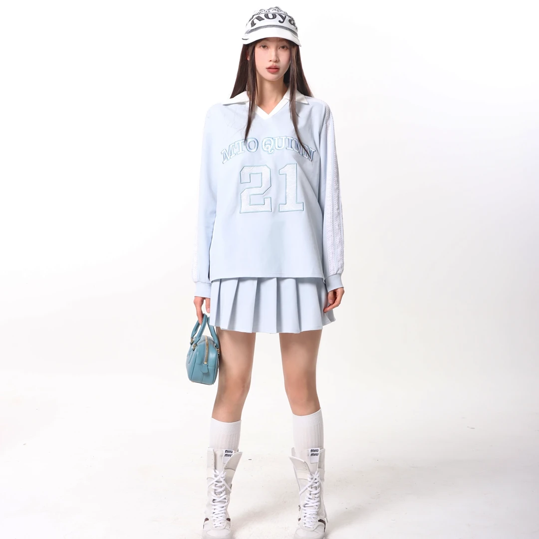 MtoQuinn 2025早春新品运动休闲风蕾丝拼接上衣