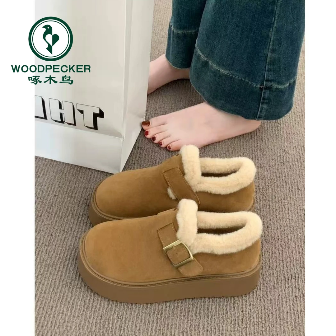 啄木鸟厚底加绒豆豆勃肯鞋女款2025新款秋冬季外穿保暖棉鞋雪地靴