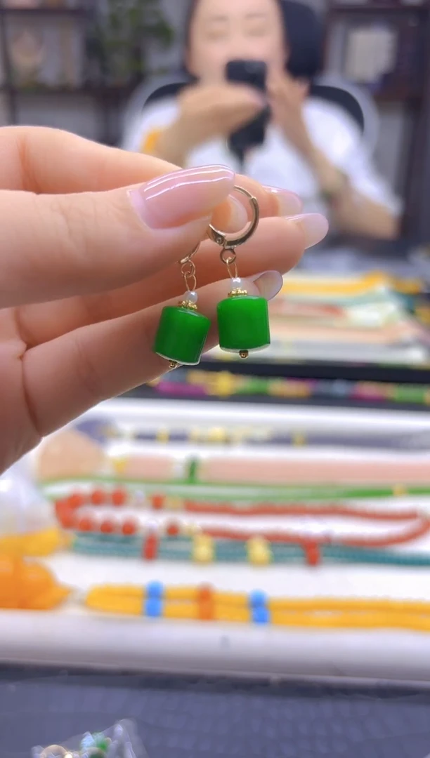 14K金镶嵌翡翠耳饰DIY款E884