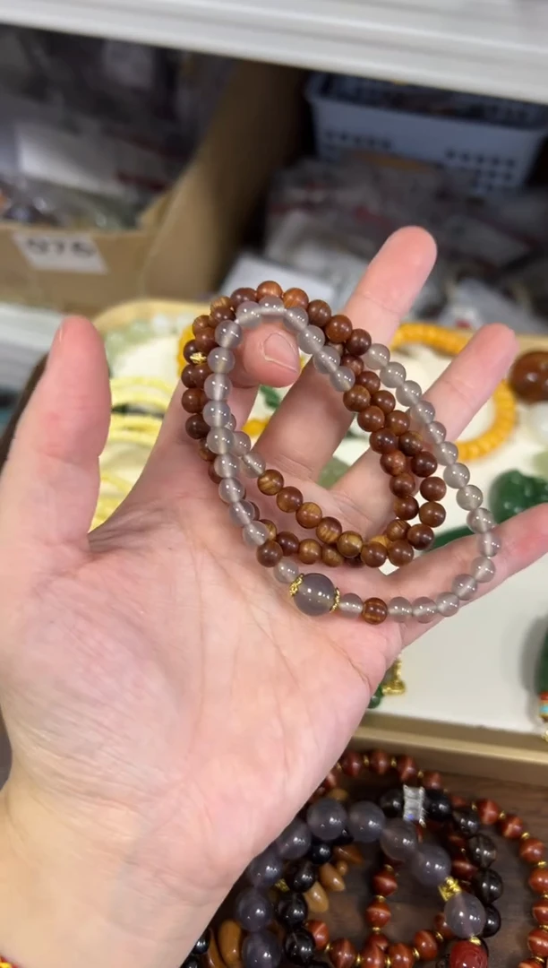 吊坠柏木（崖柏）未镶嵌孤品崖柏玛瑙珠多圈手链[2306]