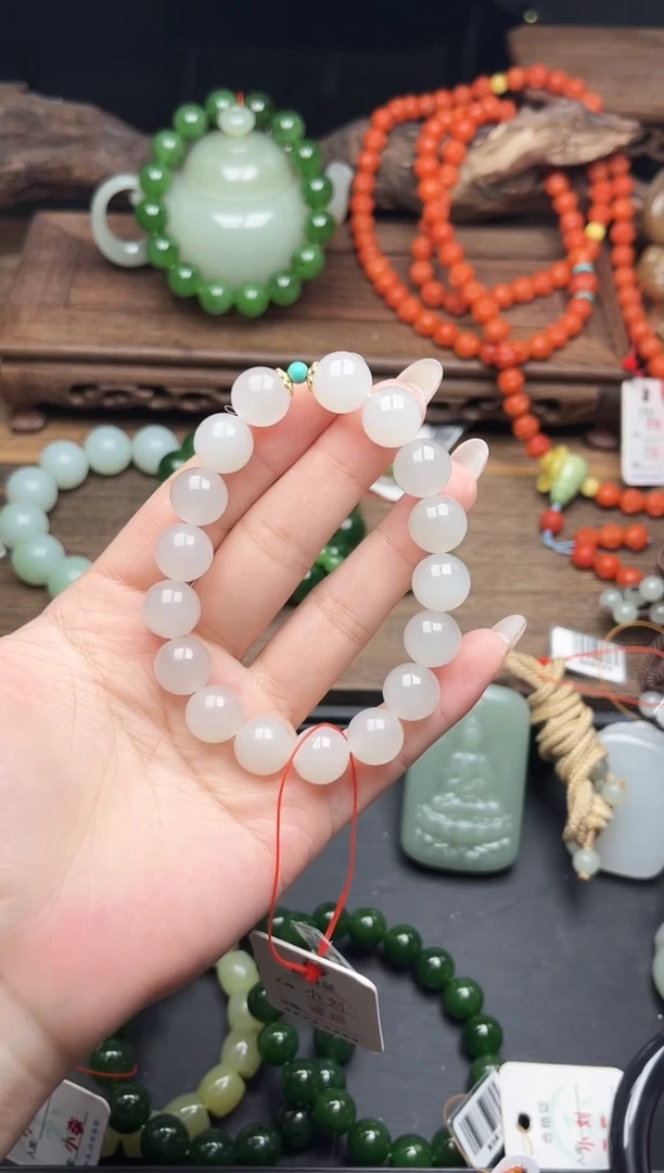未镶嵌手串和田玉diy卡12青海白玉 圆珠9011109