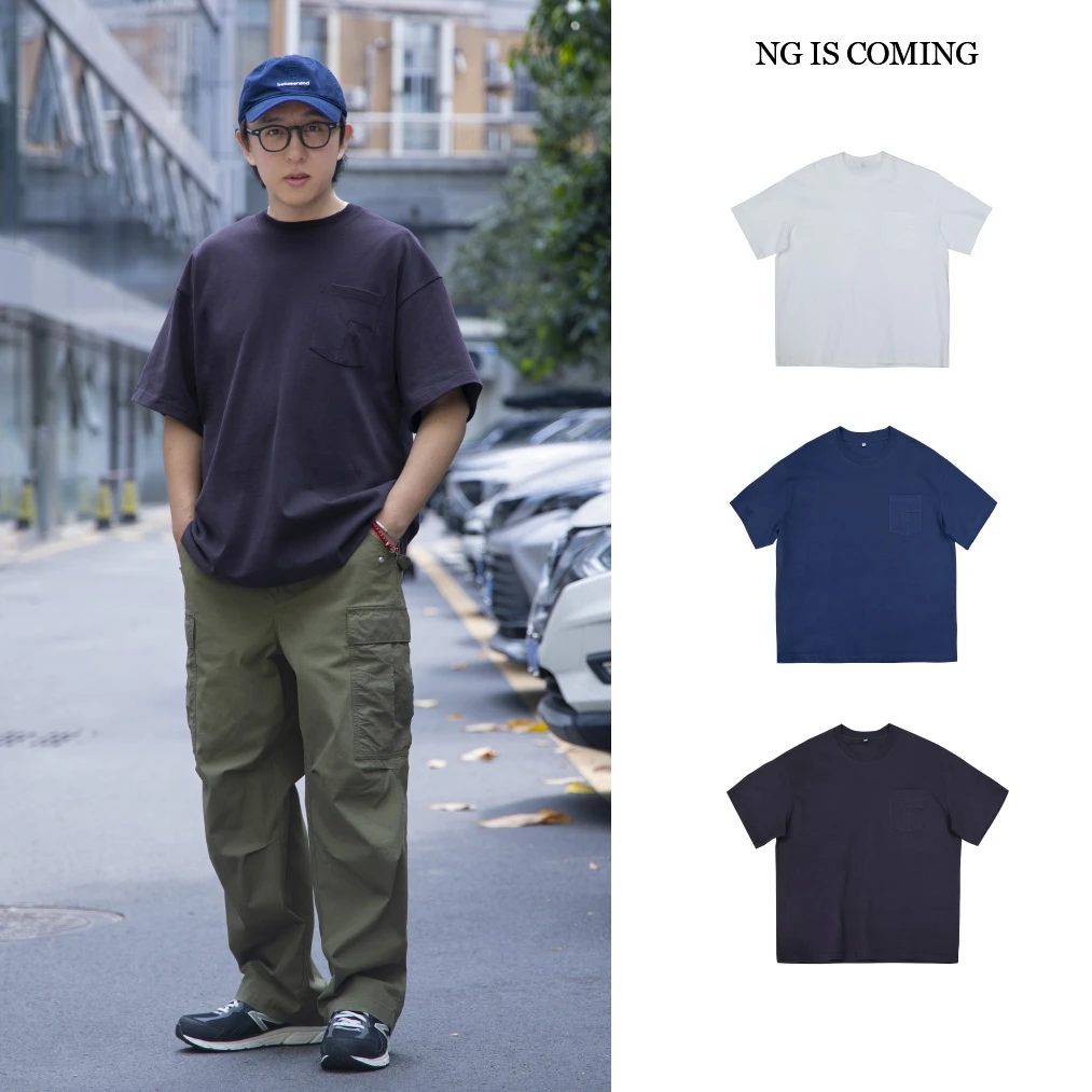 【微设计感纯色T恤】重磅纯棉复古宽松圆领日系户外短袖T恤88931