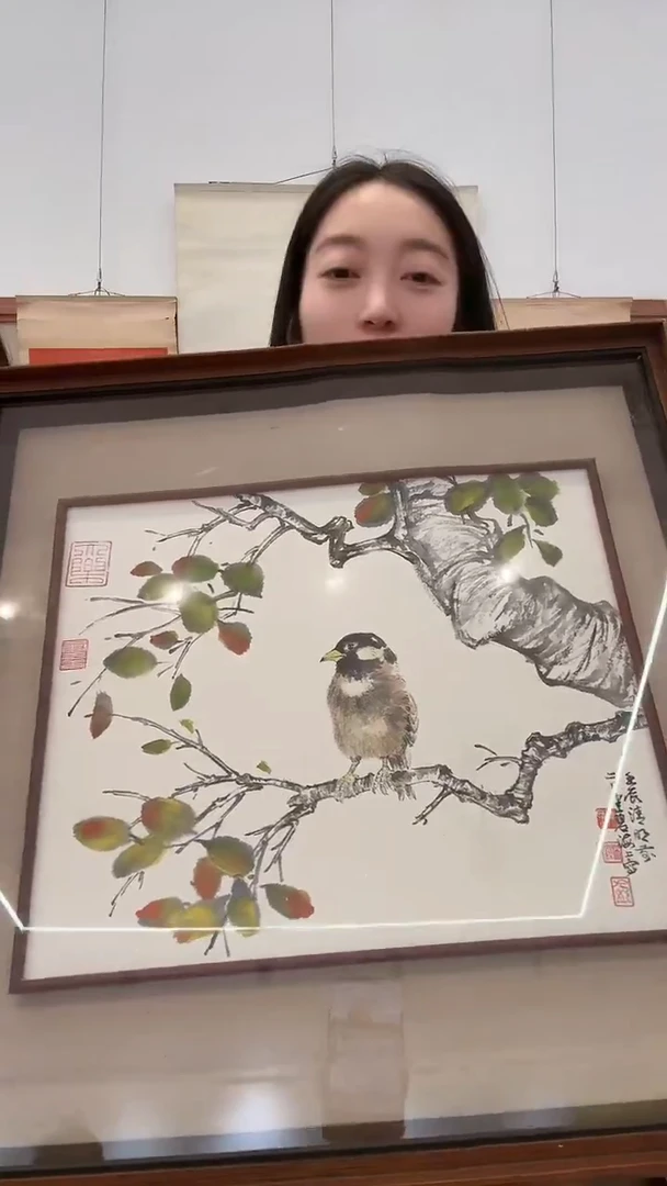 国画j陈老师国画镜框一件