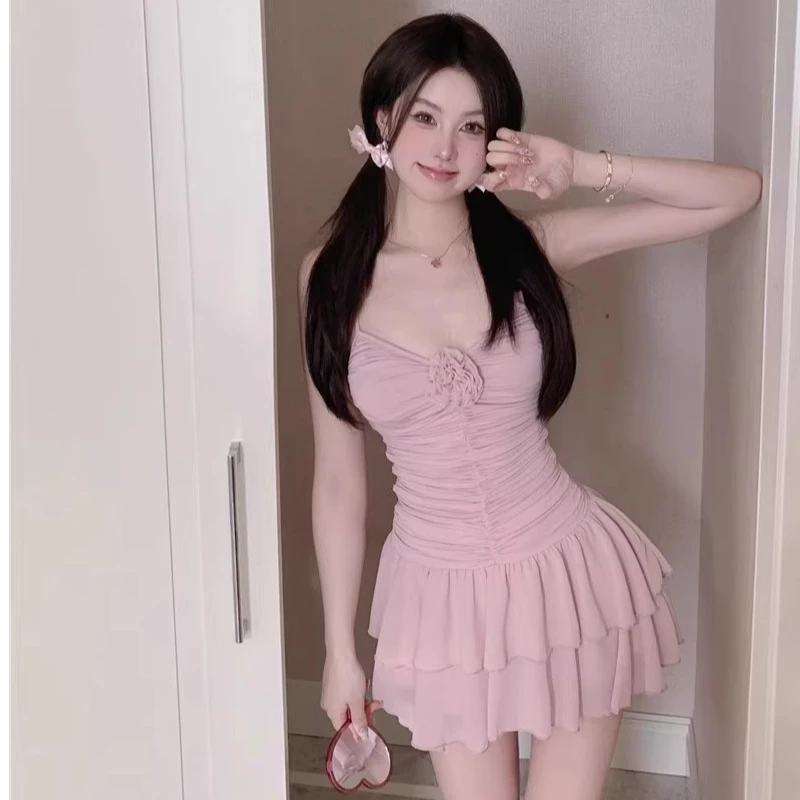 纯欲性感甜美辣妹吊带连体泳衣女生夏季紧修身显瘦A字时尚收腰女