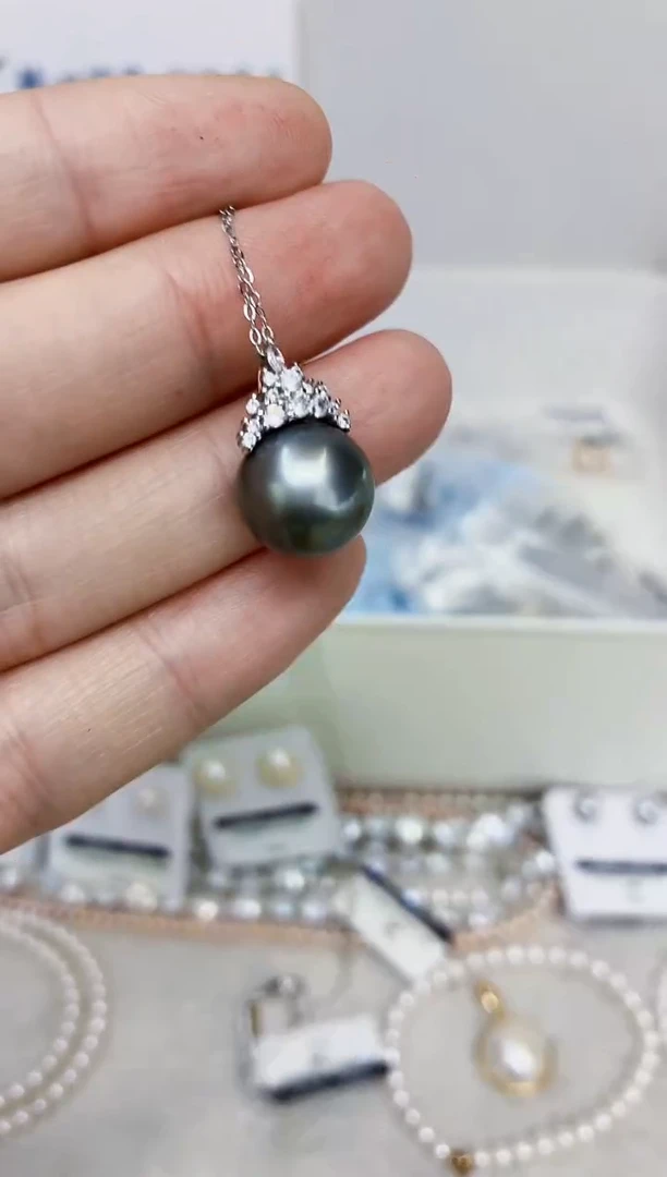 银S925镶嵌DA海水珍珠吊坠12-13 y362