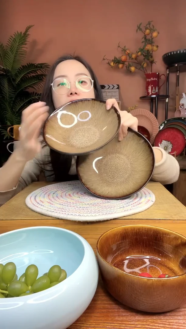 陶瓷7.5英寸复古黄色斗笠碗 2件 微瑕疵