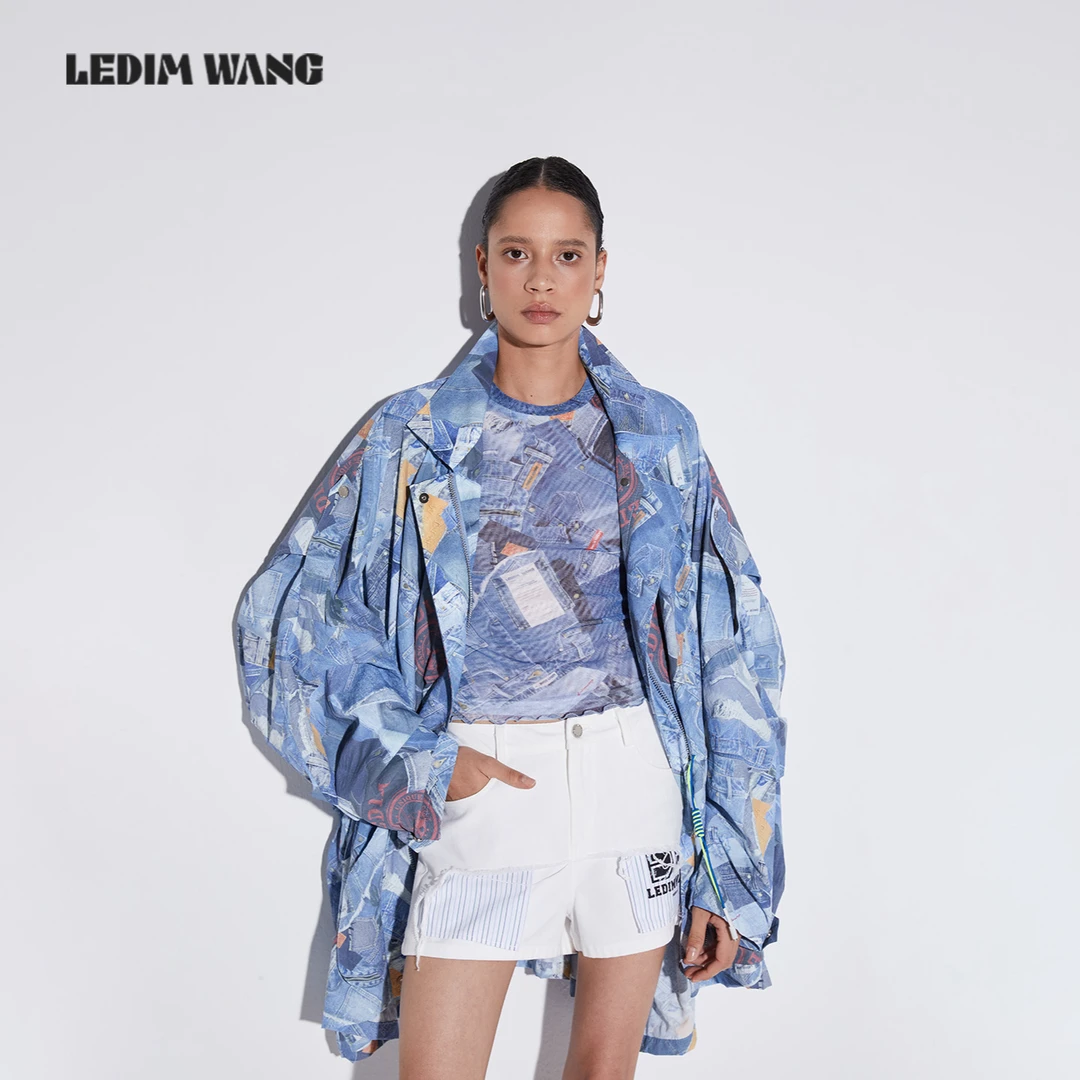 LEDIM WANG【红标系列】牛仔印花阔型薄款长袖防晒衣防晒指数50+
