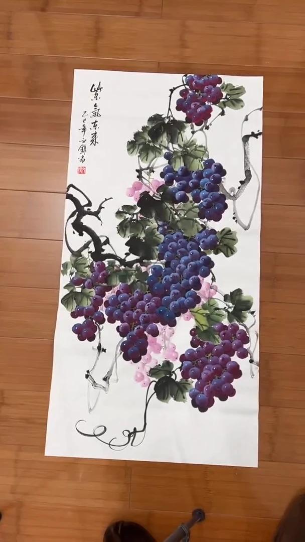 国画【福利，纯手工手绘】张文锦葡萄竖版98*50厘米