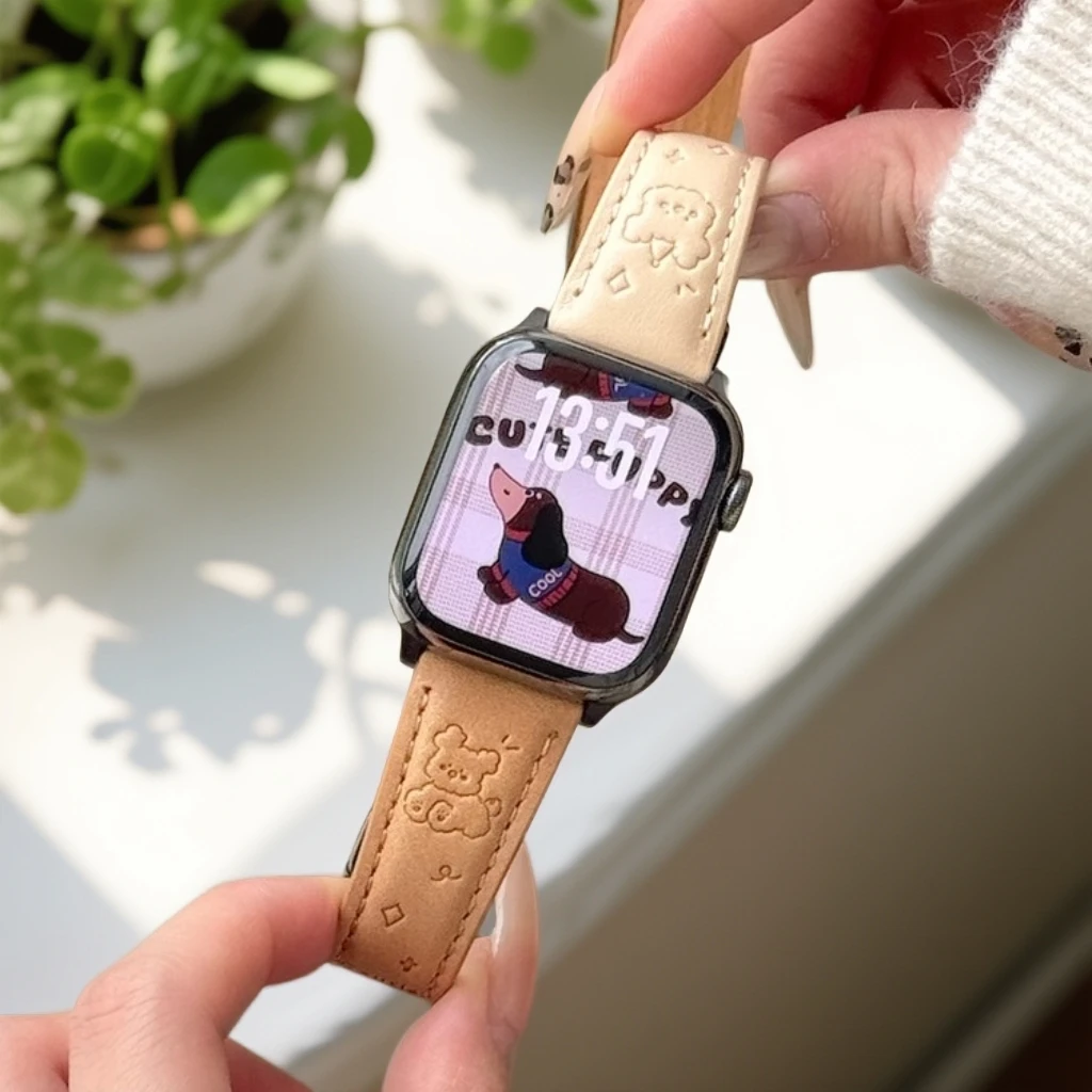 适用iWatch秋冬可爱风狗狗印花AppleWatchs11手表苹果手表表带