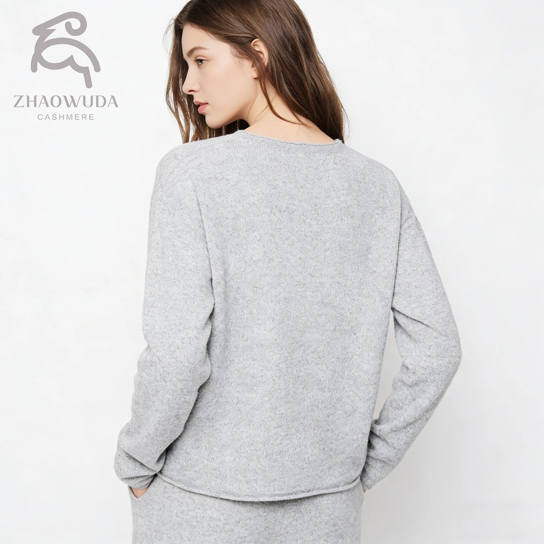 时尚套装时尚纯色女士圆领百搭卫衣女装套头秋冬简约