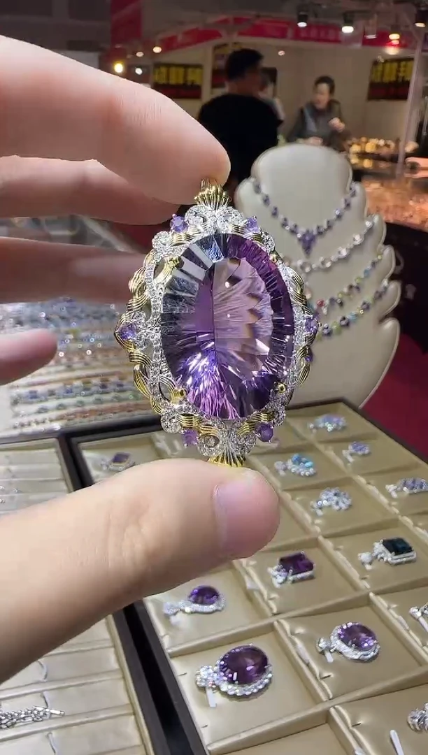 颈饰银S925镶嵌紫晶22*30mm帝王紫