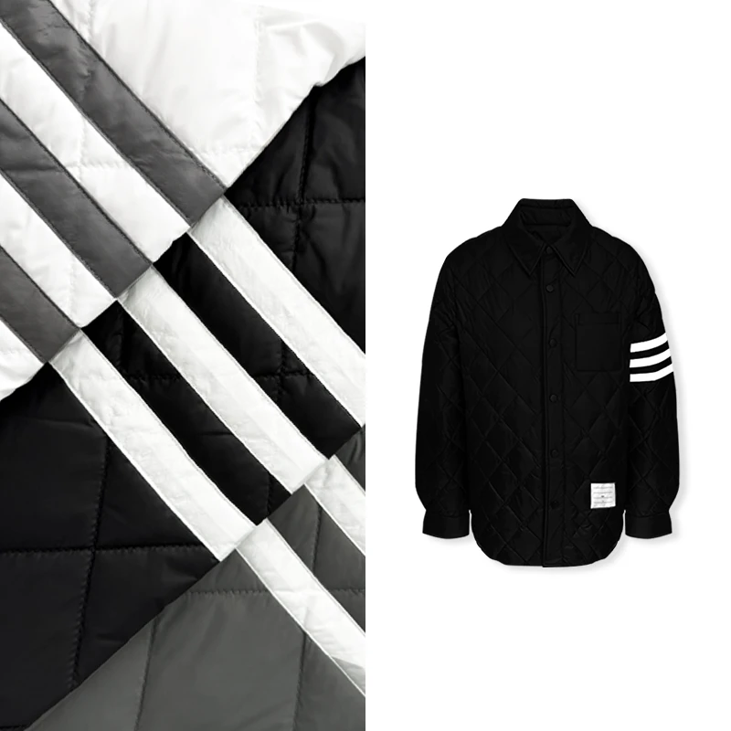 【KK】2024 冬季新款单色菱格简约横杠条纹衬衫外套A8032